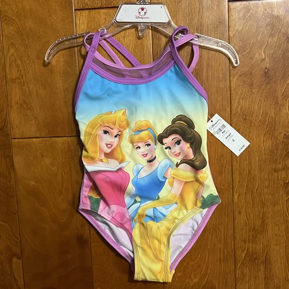 Disney Store Princess Toddler Bathing Suit (3) & Swim Top XXS (2/3) Summer Beach